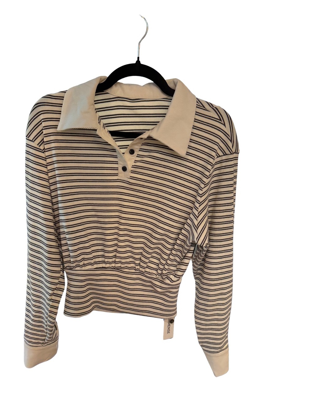 Commense Striped Polo Crop Top in Cream and Black